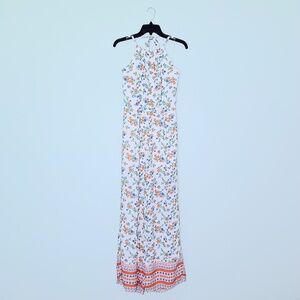 UNIQ White & Orange Ditsy Floral Halter Wide Leg Jumpsuit